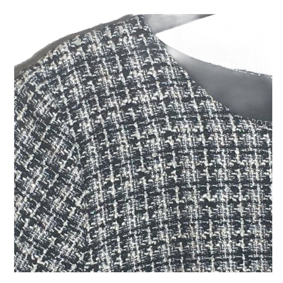 Talbot Black White Tweed Fringe Hem A Line Dress - Picture 4 of 13